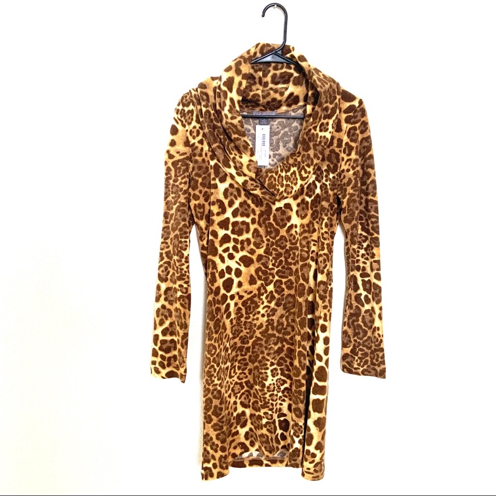 Metric New York Leopard Cowl Neck Sweater Dress S